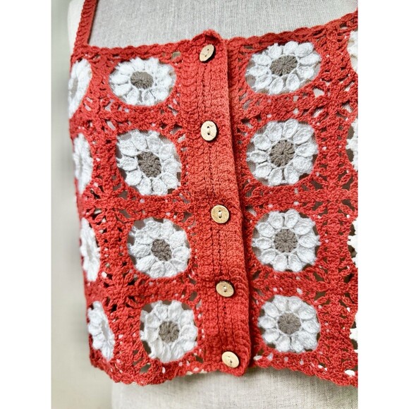 Coco + Jaimeson Women's Crochet Button Front Tank Boho Floral Daisy Size L/XL - Picture 8 of 12